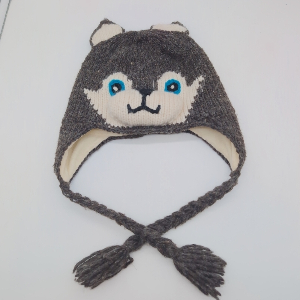 Norskeear Husky Dog Gray Animal Knit Hat with Ear Flaps